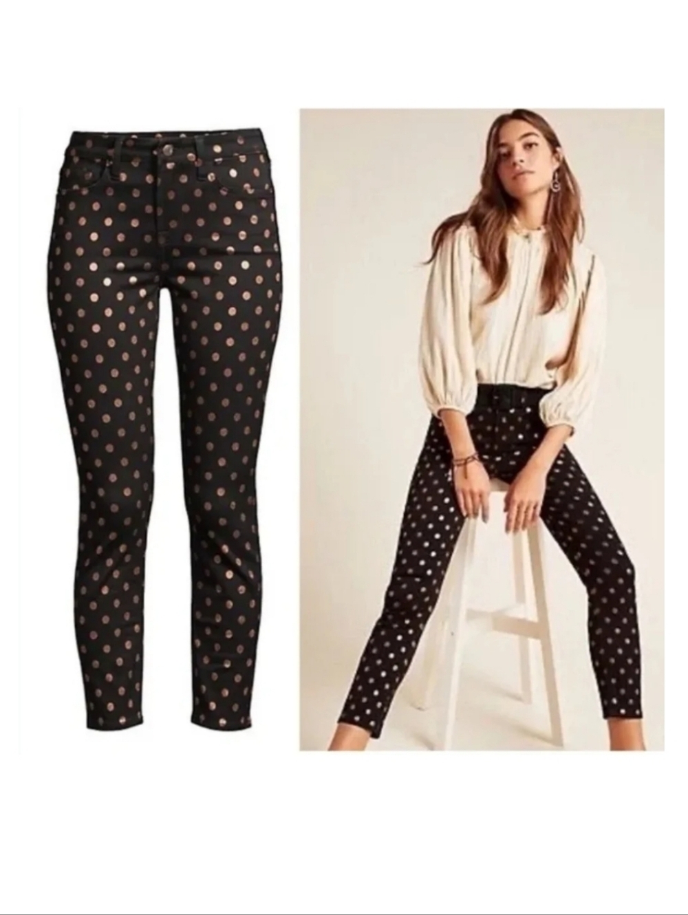 7 For All Mankind Black Dot Skinny Ankle Jeans Size 2